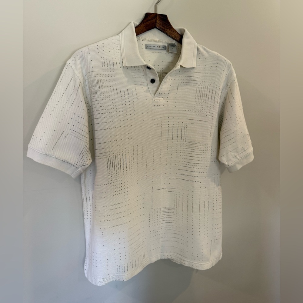 Geoffrey Beene Men's Ivory Short Sleeve Polo with Subtle Perforated Pattern